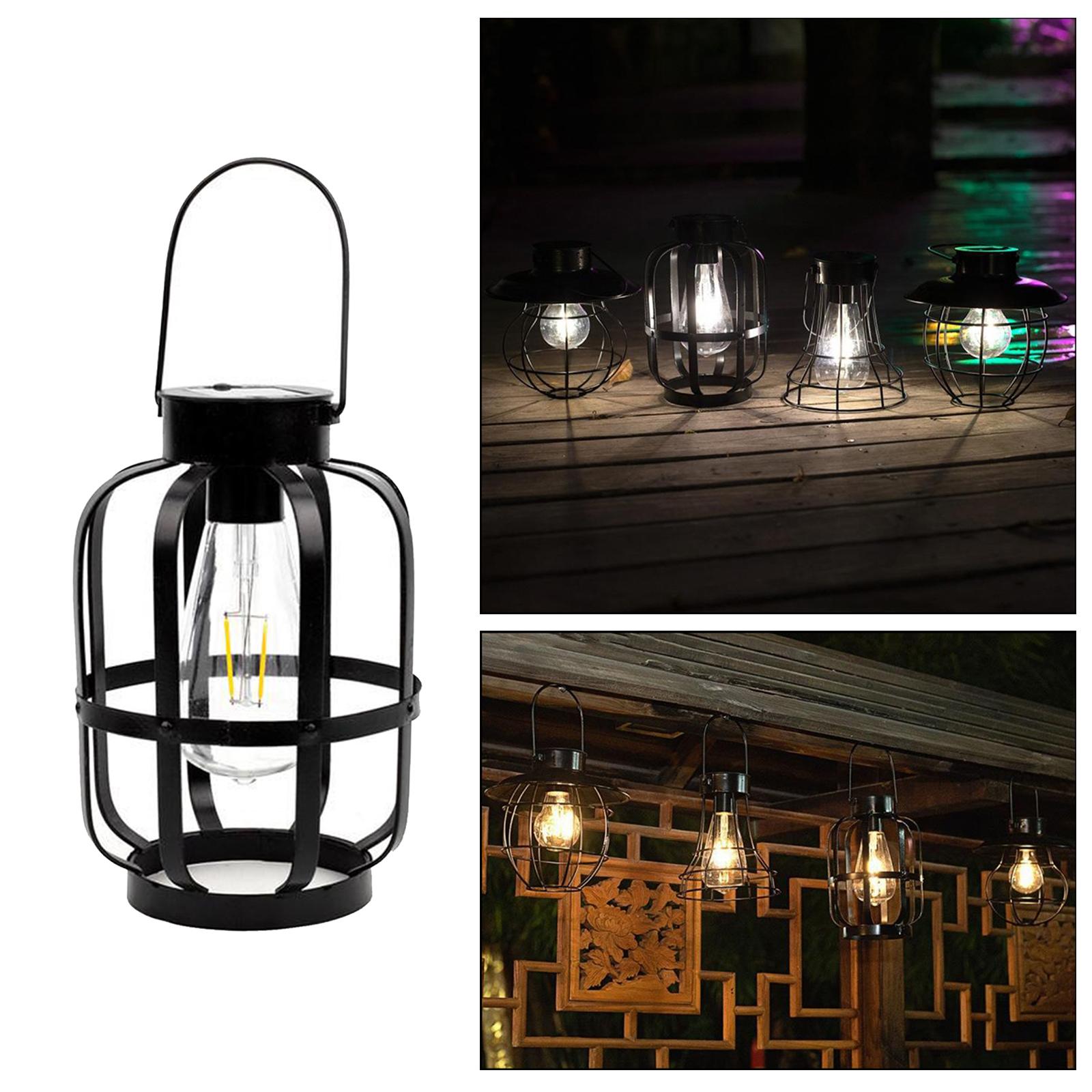 Hanging Solar Lights Lantern Lamp with Hook Ring, Metal Waterproof Bulb Lights for Garden Outdoor Pathway