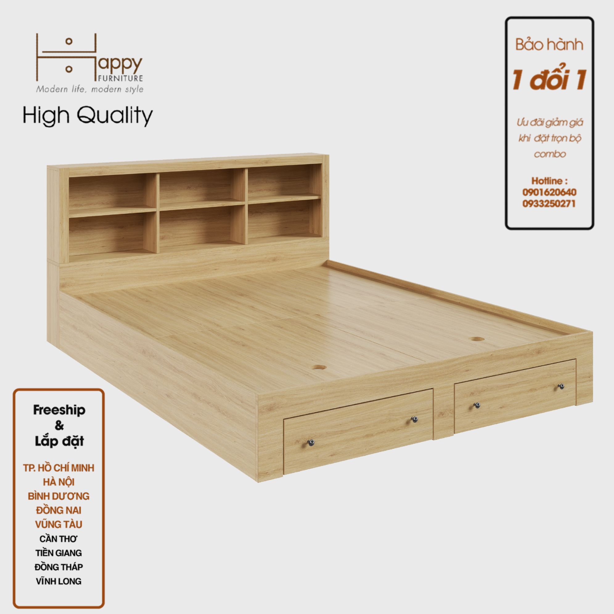 [Happy Home Furniture] FENNY, Giường ngủ -  kết hợp kệ đựng đồ, GNG_013, GNG_014, GNG_015, GNG_016