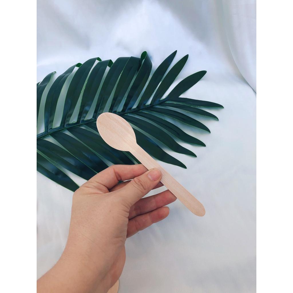 100 Muỗng gỗ dài 16cm dùng ăn bánh bông lan trứng muối