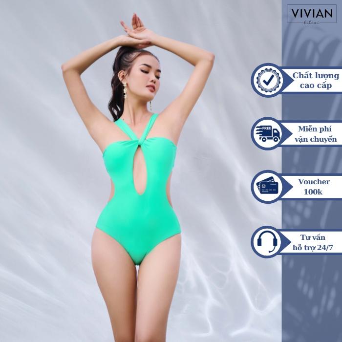 Đồ bơi nữ cao cấp dạng một mảnh may lộn tạo hình cutout - Xanh lá cây - VS193_GN