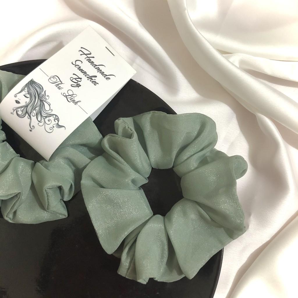 Scrunchies dây buộc tóc, cột tóc lụa óng màu xanh mint dễ thương