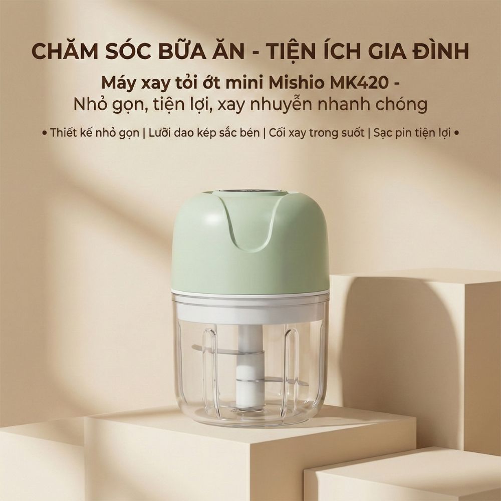 Máy Xay Tỏi Ớt Mini Chạy Pin Mishio MK420 - hàng chính hãng