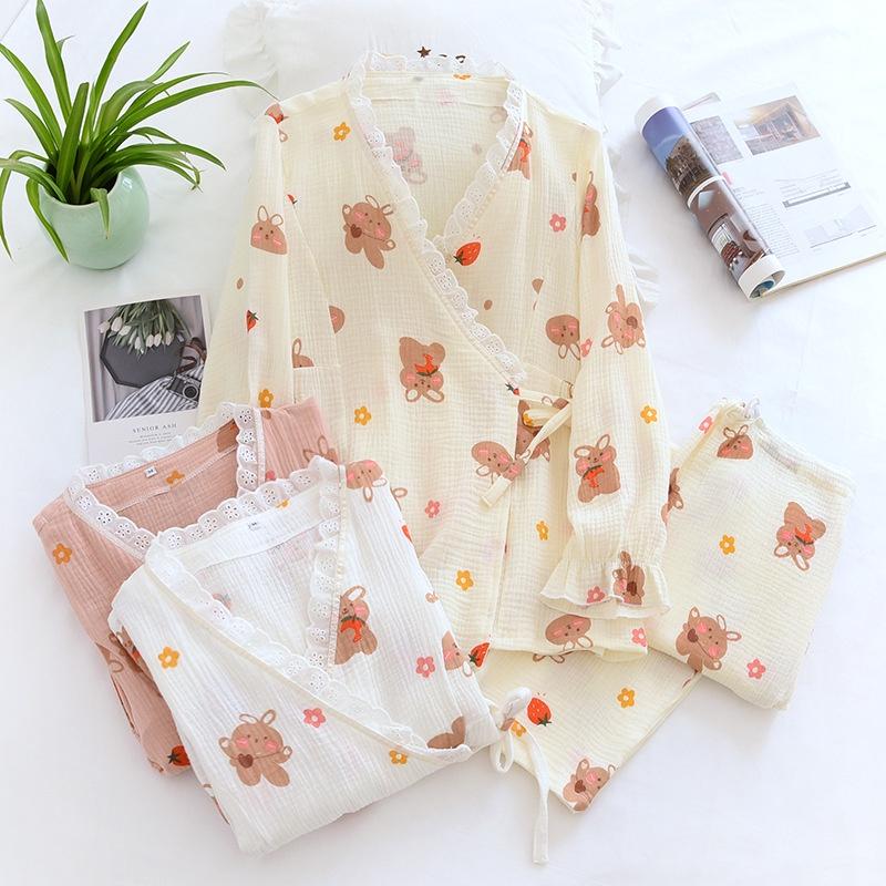 Bộ đồ bầu và sau sinh, kimono cho con bú AZ55 chất liệu muslin cao cấp