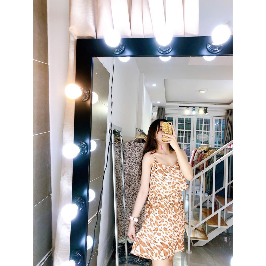 Đầm hoa hai dây xếp ly