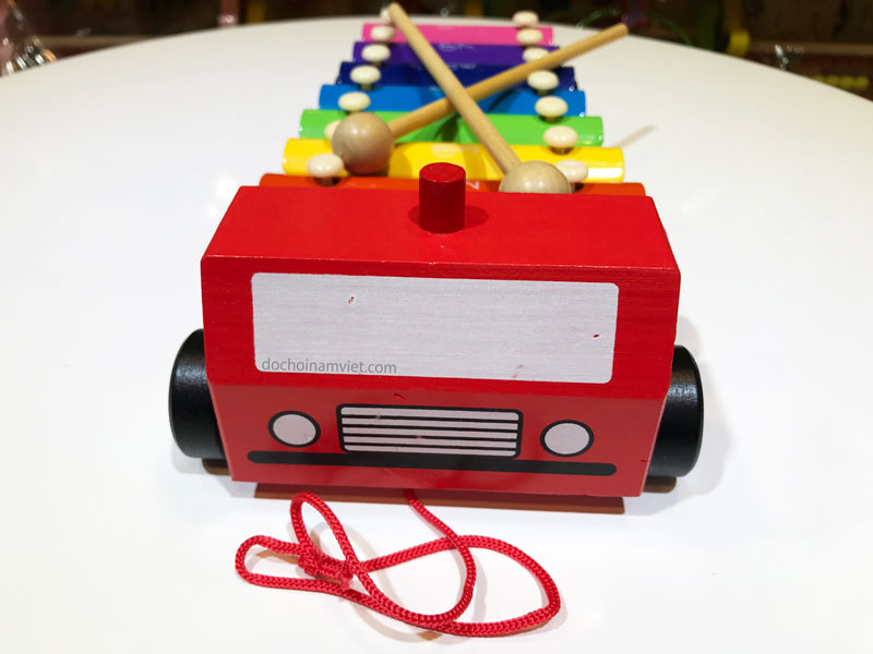 Xe kéo kết hợp đàn gõ âm thanh hình xe tải đồ chơi gỗ