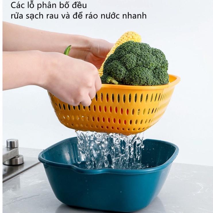 Rổ nhựa chữ nhật kèm chậu đựng đồ 6 MON Giỏ Đựng hoa quả