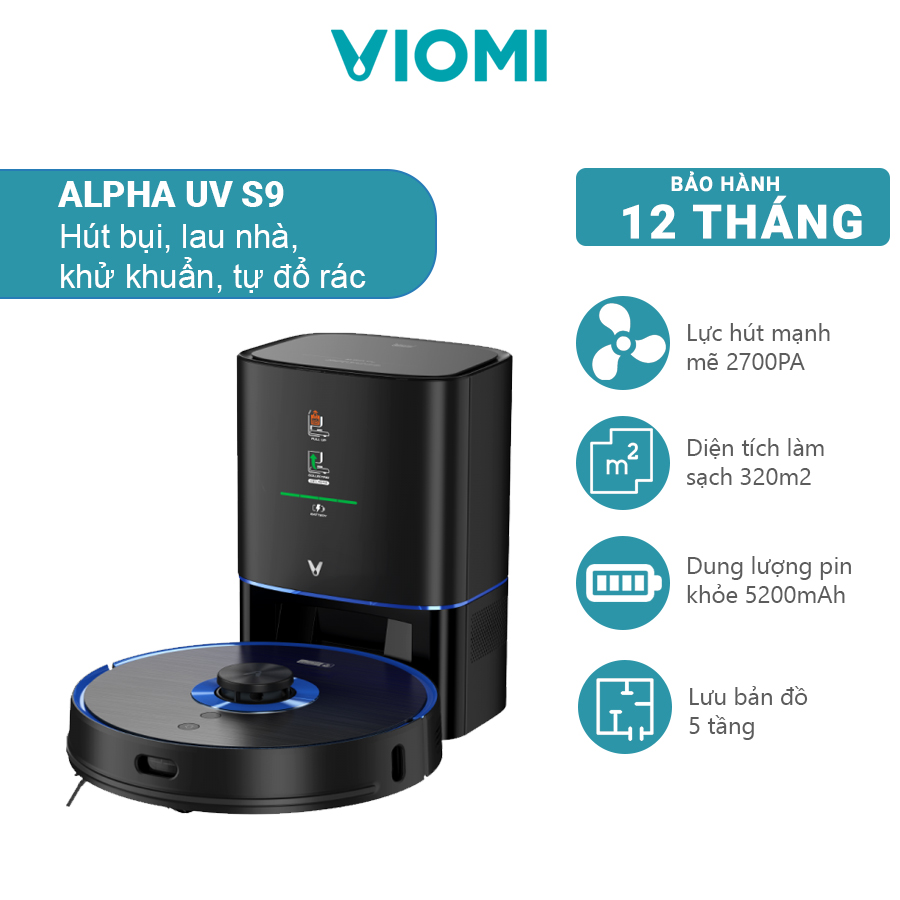 Robot Hút Bụi Lau Nhà Thông Minh Viomi Alpha UV S9 Lưu Bản Đồ 5 Tầng - Bản Quốc Tế - Hàng Chính Hãng