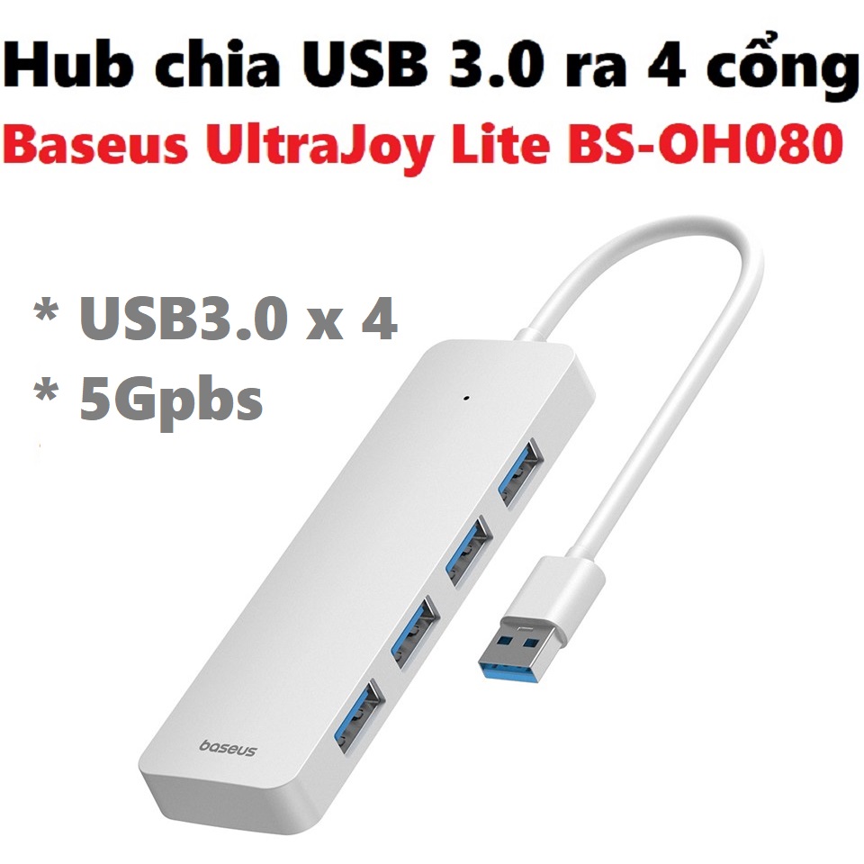 Hub Usb bộ chia USB3.0 ra 4 cổng Baseus UltraJoy Lite BS-OH080 _ Hàng chính hãng