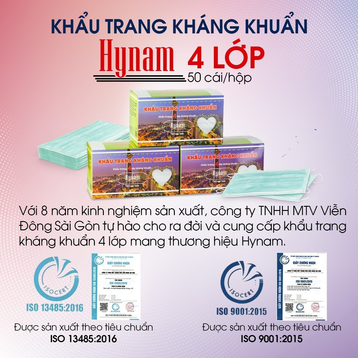 Khẩu trang y tế 4 lớp kháng khuẩn Hynam hộp 50 cái - Chống bụi, chống tia UV, cản lực thở thấp