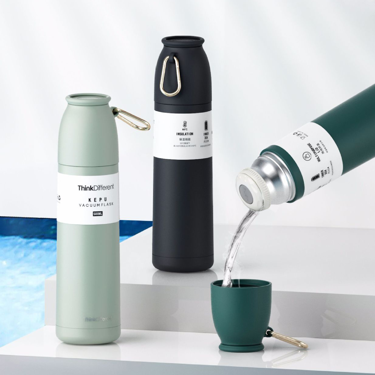 Bình Giữ Nhiệt Nắp Ly Nóng Lạnh KEPU Có Quai Xách 500ml- inox 304