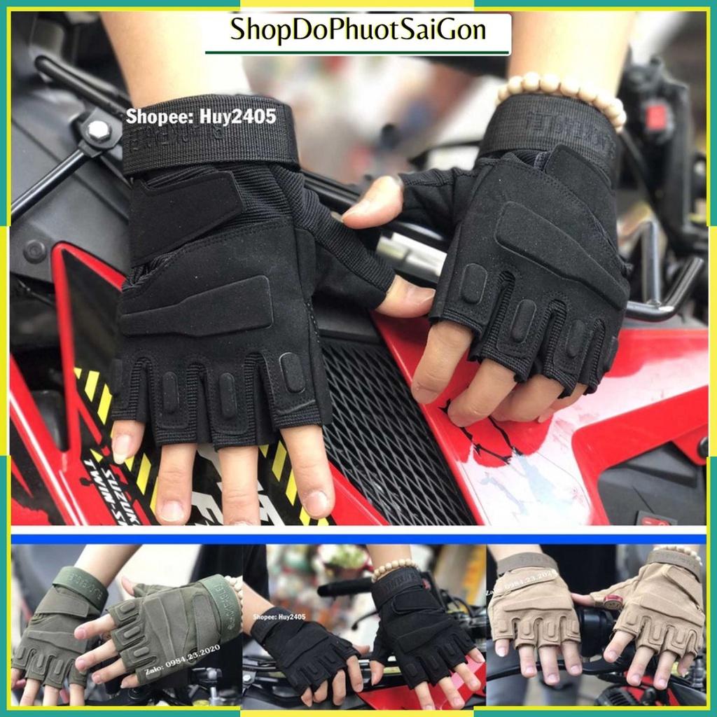 Găng tay xe máy chống nắng đi phượt hở ngón Black Hawk