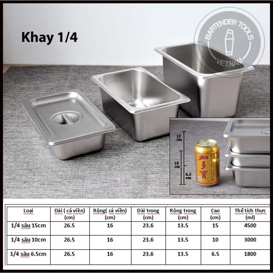 Khay đựng thạch, topping inox có nắp