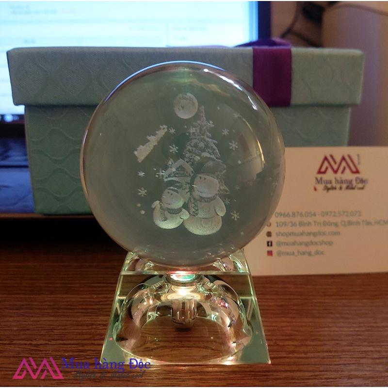 Bộ quà tặng giáng sinh 2021 Quả cầu pha lê đèn led 3d người tuyết giáng sinh