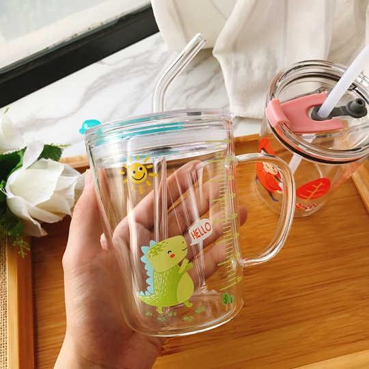 Cốc tập uống sữa cho bé 400ml có chia vạch, kèm ống hút và nắp đậy