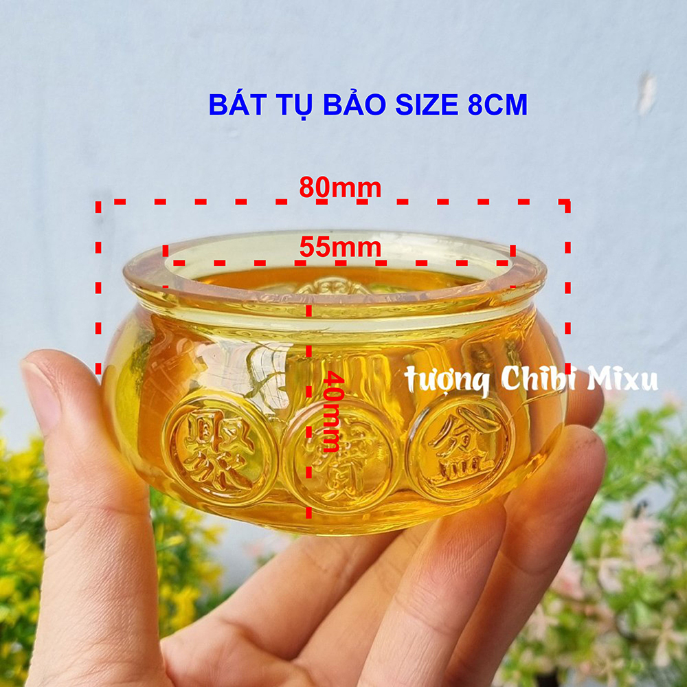 Combo Bát Tụ Bảo 8cm kèm 500 đồng xu vàng 1.3cm - tặng kèm đế gỗ