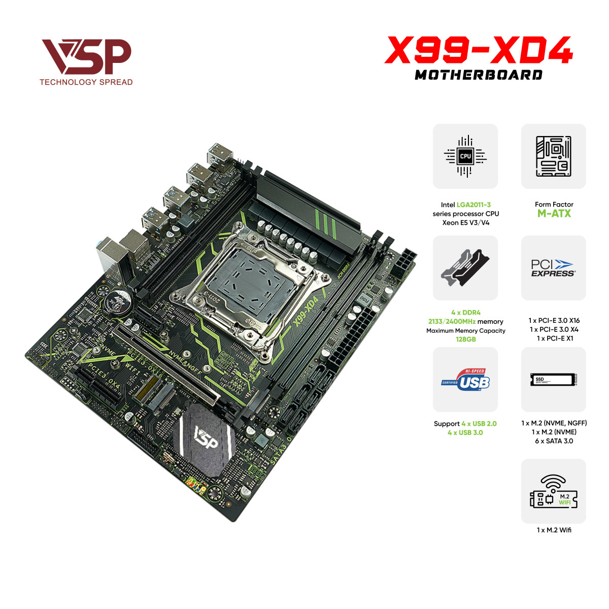 Bo Mạch Chủ Main VSP X99-XD4 Socket LGA 2011 – Hàng Chính Hãng