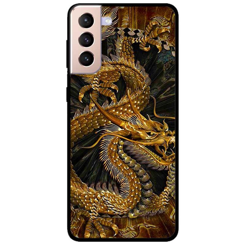 Ốp lưng dành cho Samsung Galaxy S22 - S22 Plus - S22 Ultra - mẫu Rồng Vàng Nền Đen