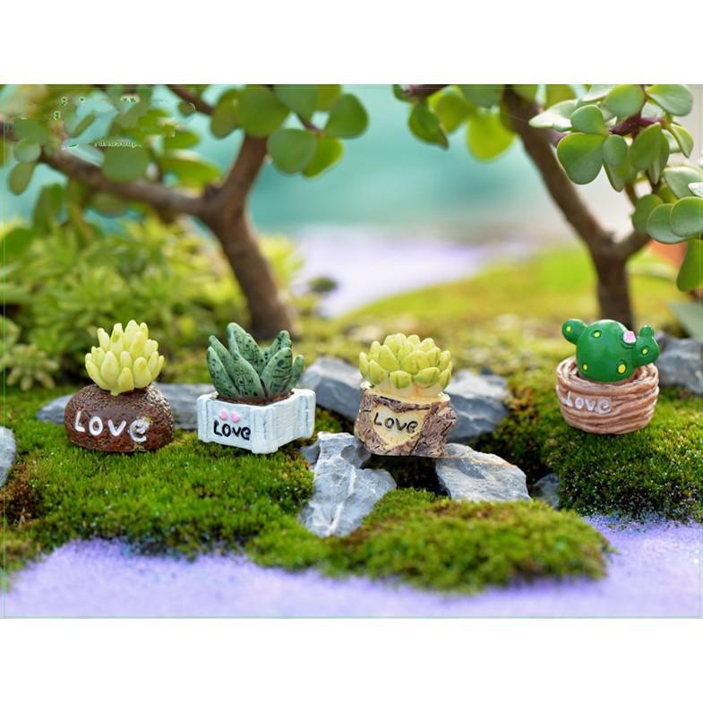 Combo mô hình 04 chậu xương rồng mini 2.3 x 2.2cm trang trí tiểu cảnh, nhà búp bê, móc khóa, DIY