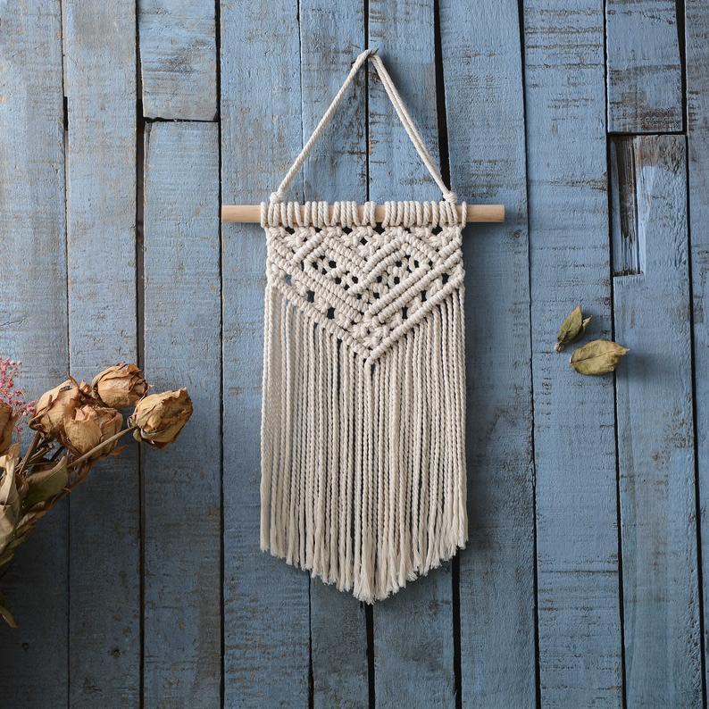 Set 2 Mành Macrame Mini Treo Tường. Sản phẩm nghệ thuật tết dây thủ công trang trí nhà cửa, quán café, homestay. MMN003