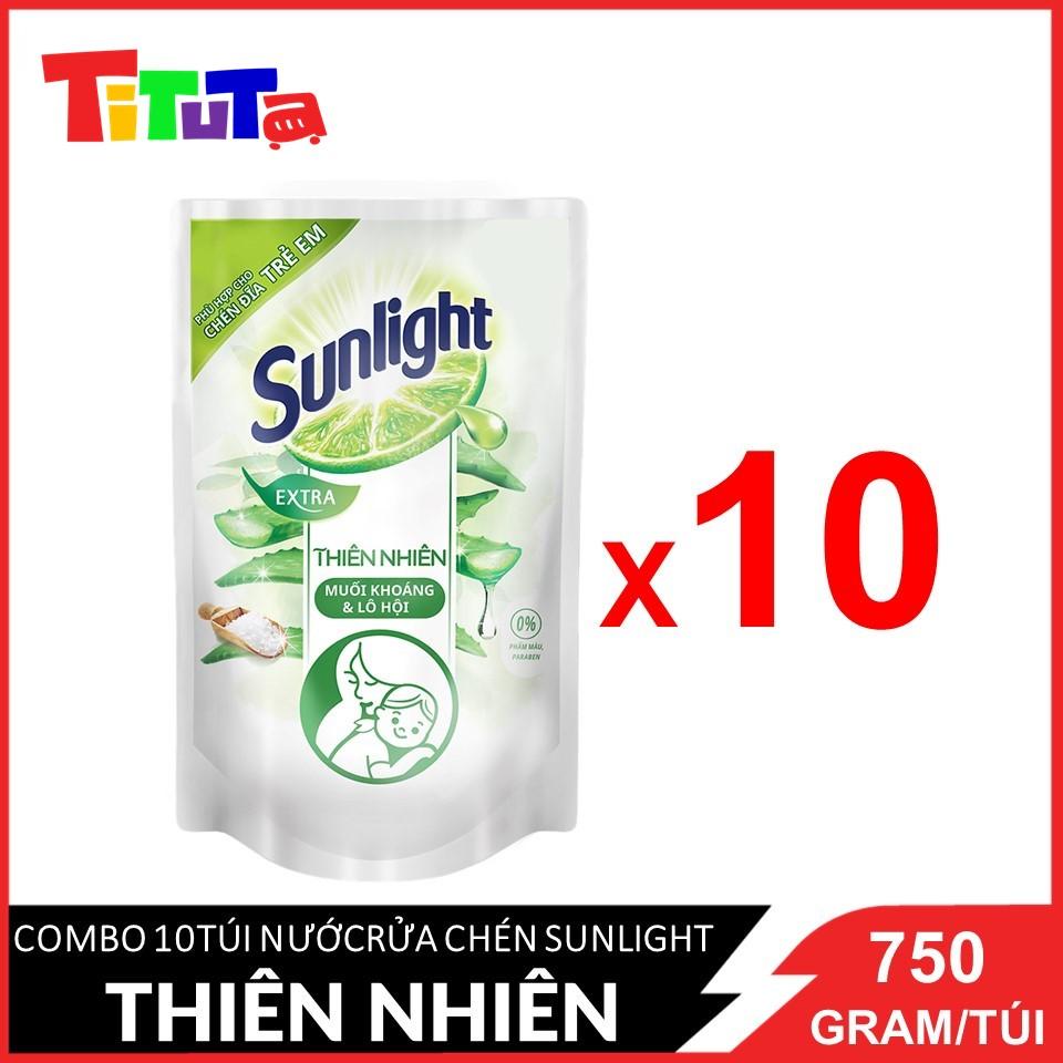 COMBO 10 Túi Nước rửa chén Sunlight Thiên nhiên (trắng) Túi 750gx10