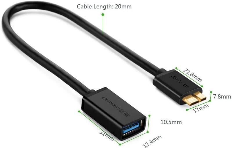 Ugreen UG10816US127TK 20CM màu Đen Cáp MICRO USB 3.0 OTG sang USB 3.0 đầu mạ vàng - HÀNG CHÍNH HÃNG