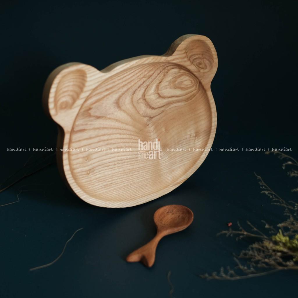 Khay gỗ decor hình mặt gấu - Khay gỗ tần bì (25x20cm) wooden tray