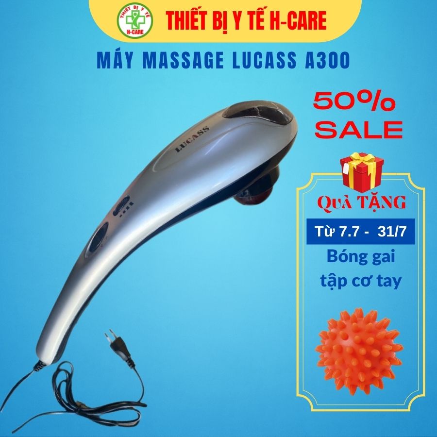 Máy massage cầm tay Lucass A300 3 đầu massager có 4 đèn hồng ngoại - Thư giãn cơ thể, giảm đau mỏi cơ xương khớp, kích thích quá trình tuần hoàn máu [TBYT H-Care]