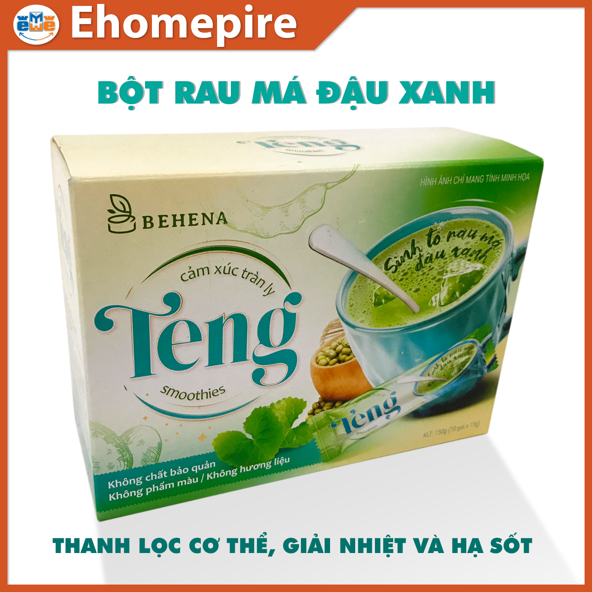 Bột Sinh Tố Rau Má Đậu Xanh Behena-Hộp giấy 150g | Giảm nóng gan, Thanh lọc cơ thể, Giải nhiệt, Tăng cường thị lực - NPP Ehomepire