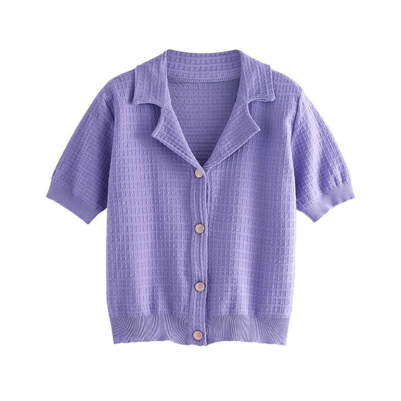 ÁO DỆT KIM ZHELIHANGFEL TAY NGẮN CỔ DUYÊN DÁNG XINH XẮN AL08