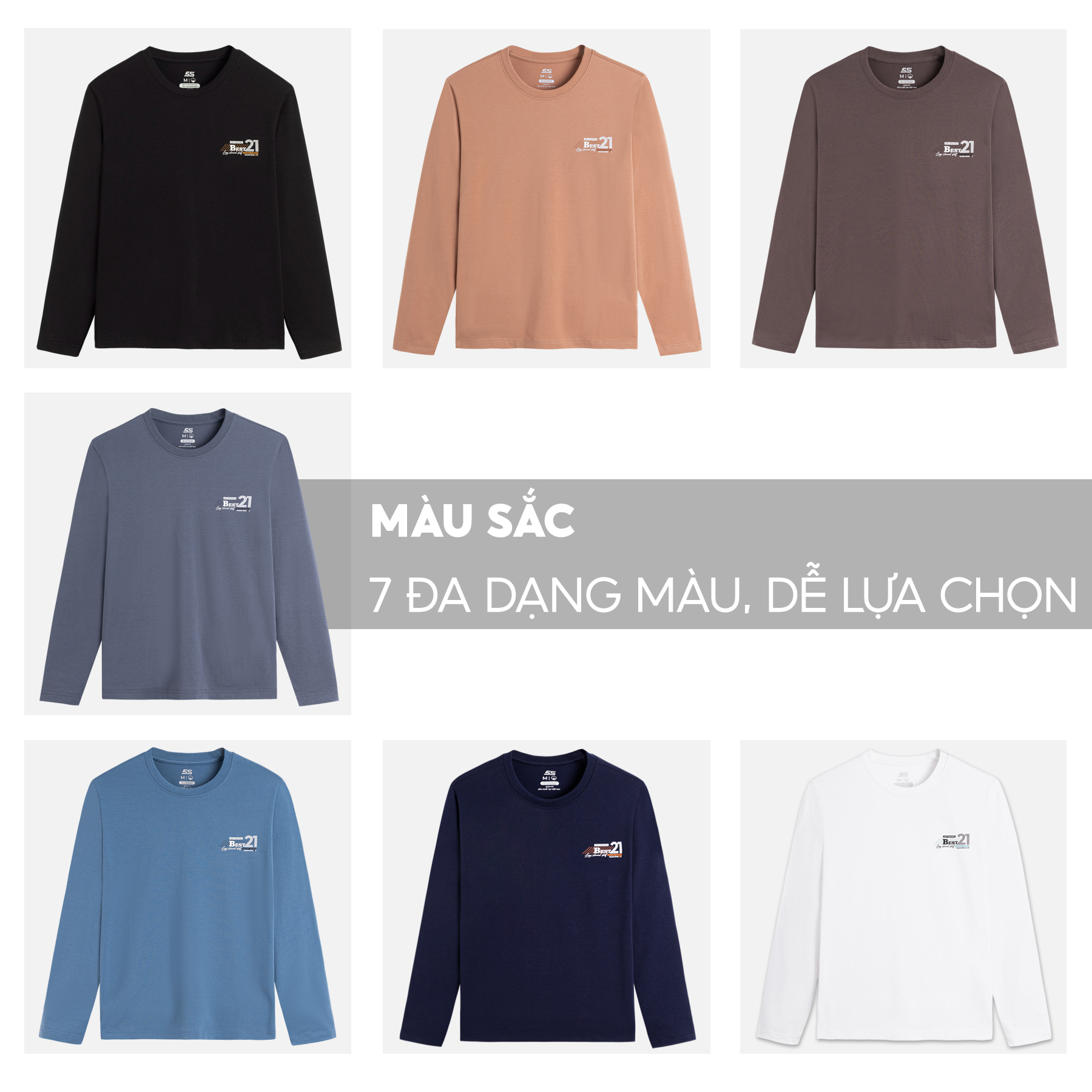 Áo Thun Nam Tay Dài 5S BEST Cổ Tròn, Chất Liệu Cotton USA, Bền Màu, Co Giãn, Phom Ôm Vừa Giữ Ấm