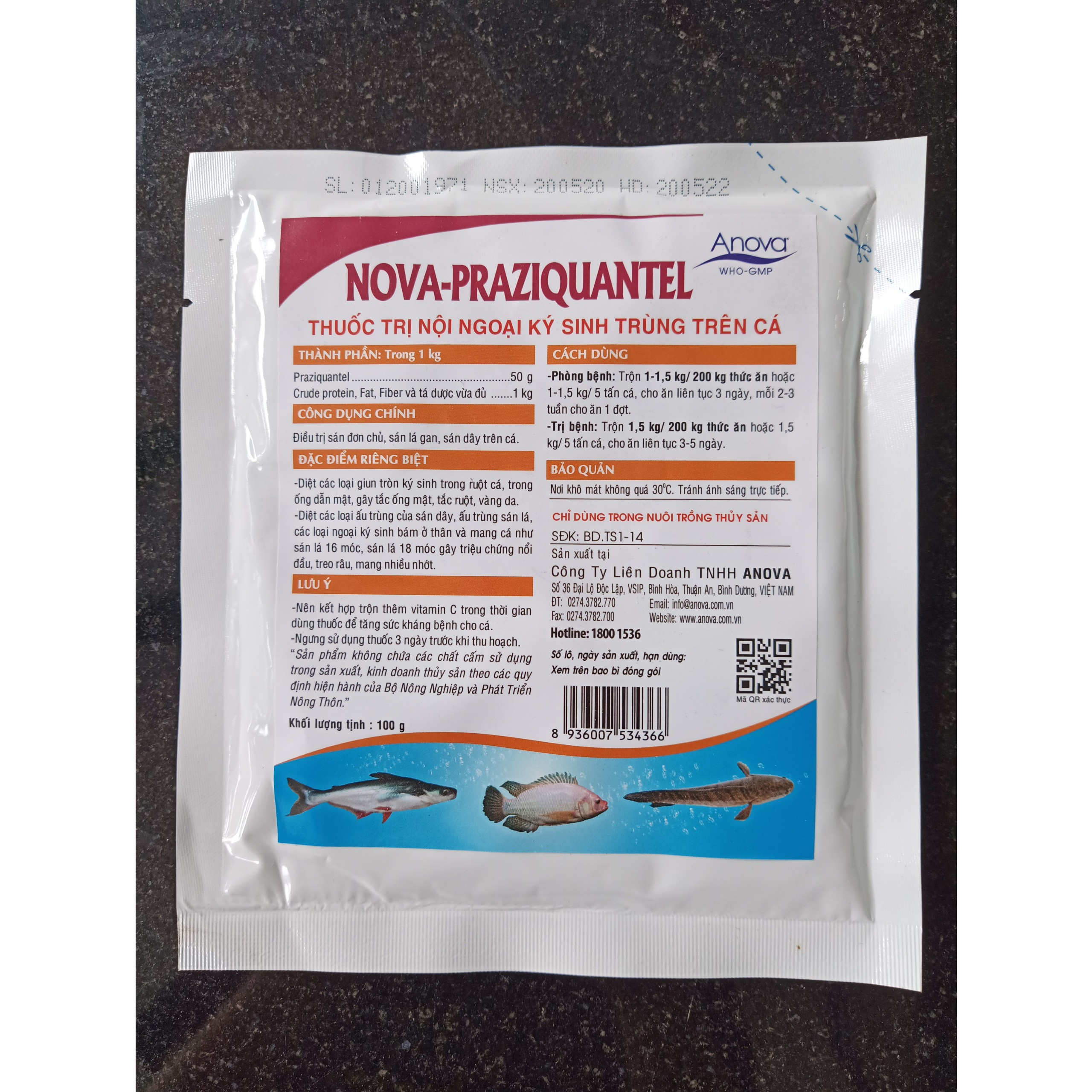 Thuốc Ngăn Ngừa Nội Ngoại Ký Sinh Trùng Trên Cá Nova – Praziquantel (Gói 100g)