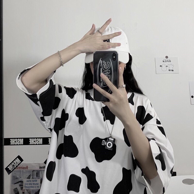 Áo Thun Tay Lỡ Tshirt Nữ Nam Unisex BÒ SỮA Chất Vải Thun Cotton Loang 3D