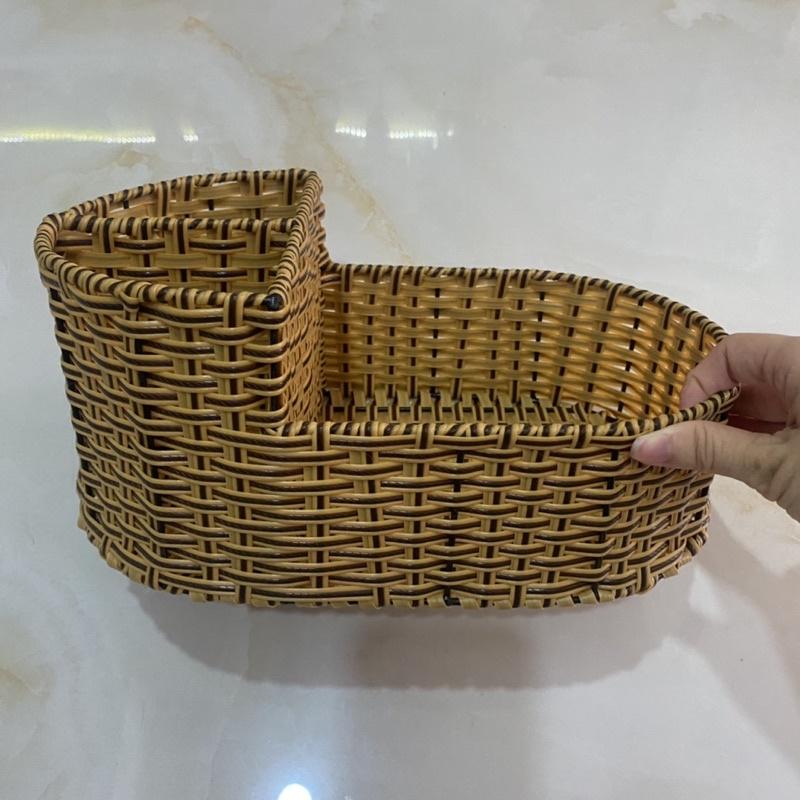 Ống đũa, khay đựng gia vị nhựa giả mây lớn