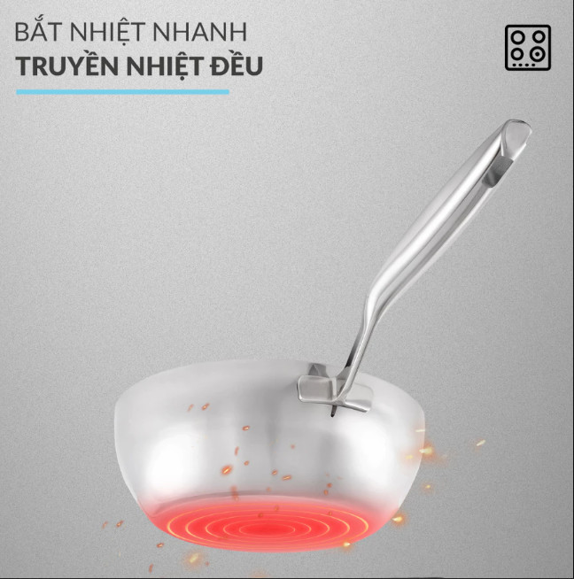 Chảo Sâu Lòng 20cm Inox 316 Nguyên Khối 3 Lớp Haatz HYP920, Dùng Cho Mọi Loại Bếp - Hàng Chính Hãng