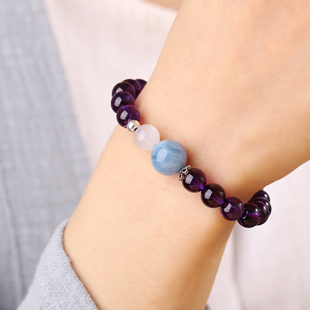 Lắc Tay Mạng Hỏa Thạch Anh Tím Mix Aquamarine