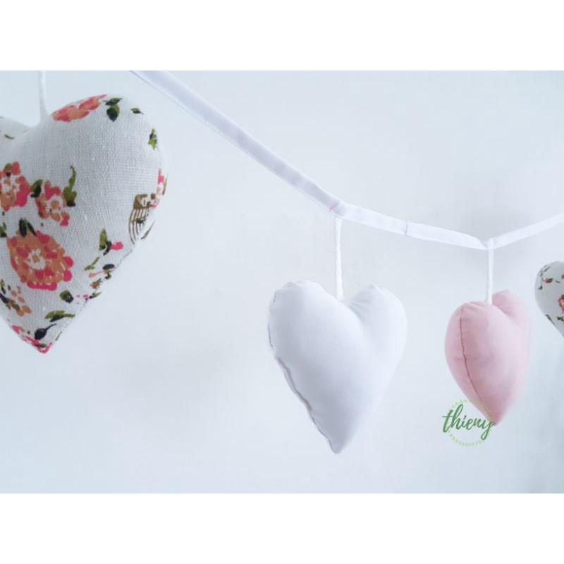 Dây trái tim vải cotton kaki xịn, may đẹp - trang trí, Decor, Sinh nhật, màu trắng hoa hồng
