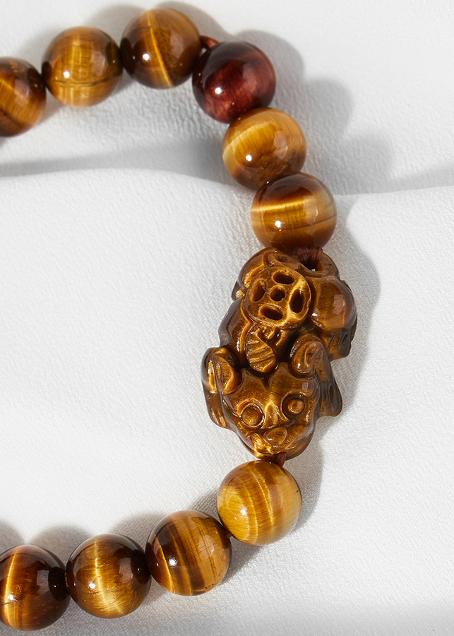 Vòng tay đá thạch anh mắt hổ vàng nâu phối tý hưu Ngọc Quý Gemstone