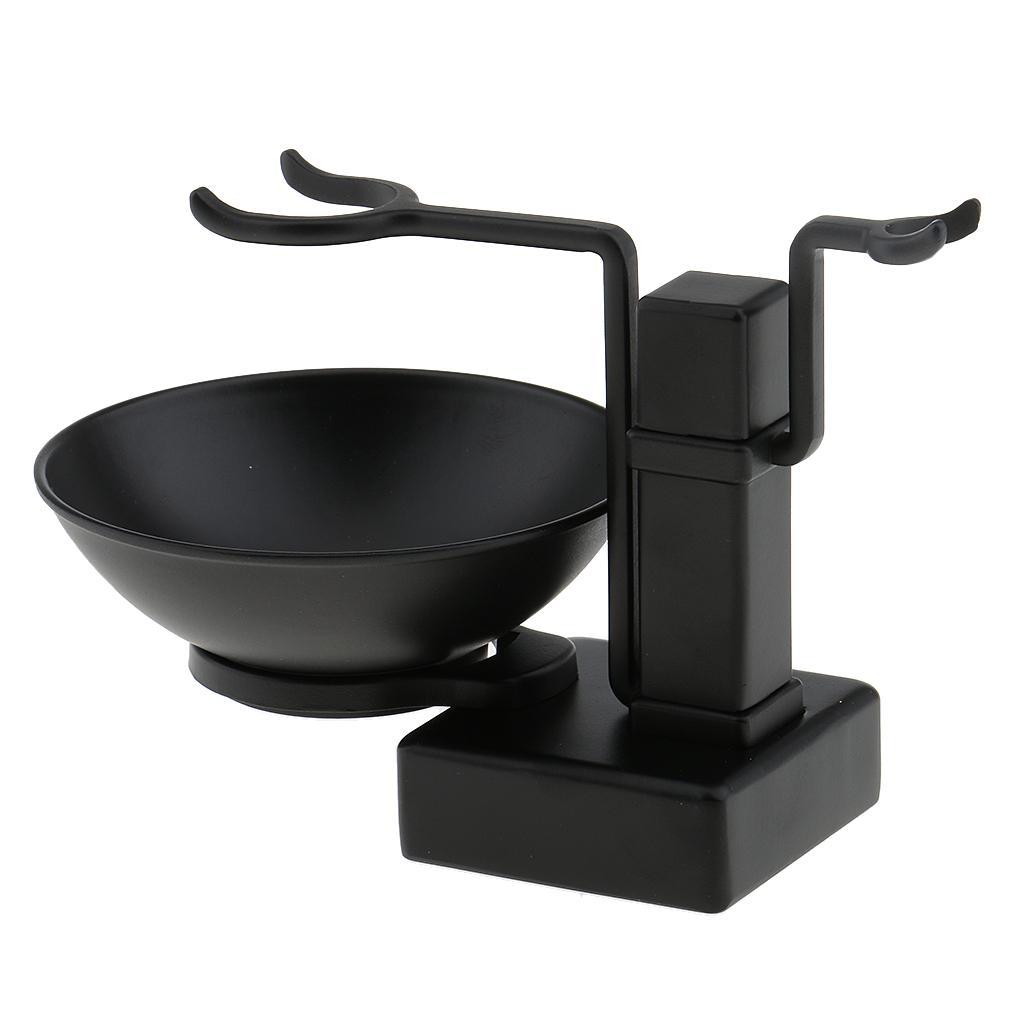 Men Alloy Beards Moustache Shaving Brush Bowl Stand Holder Set Black