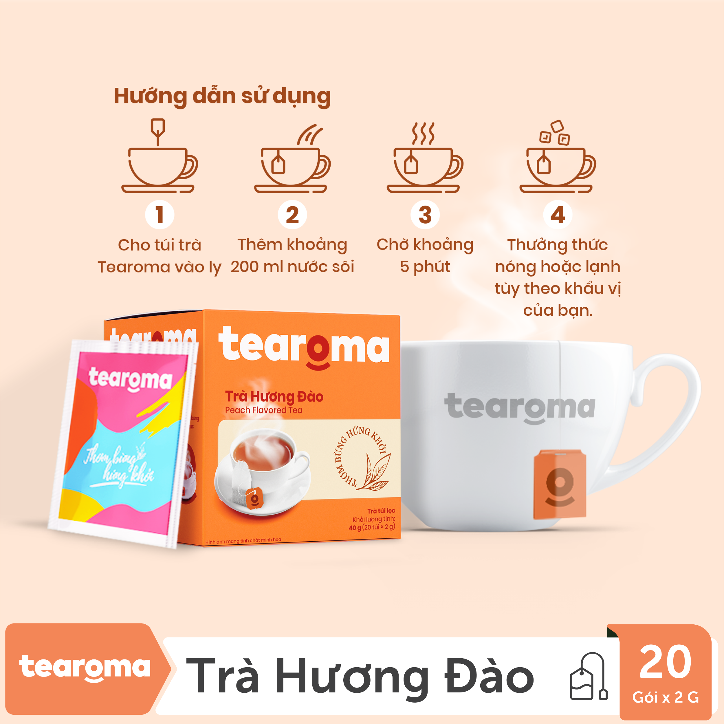 Mua 2 tặng 1 - Trà túi lọc Đào Tearoma (Hộp 20gói x 2gr)