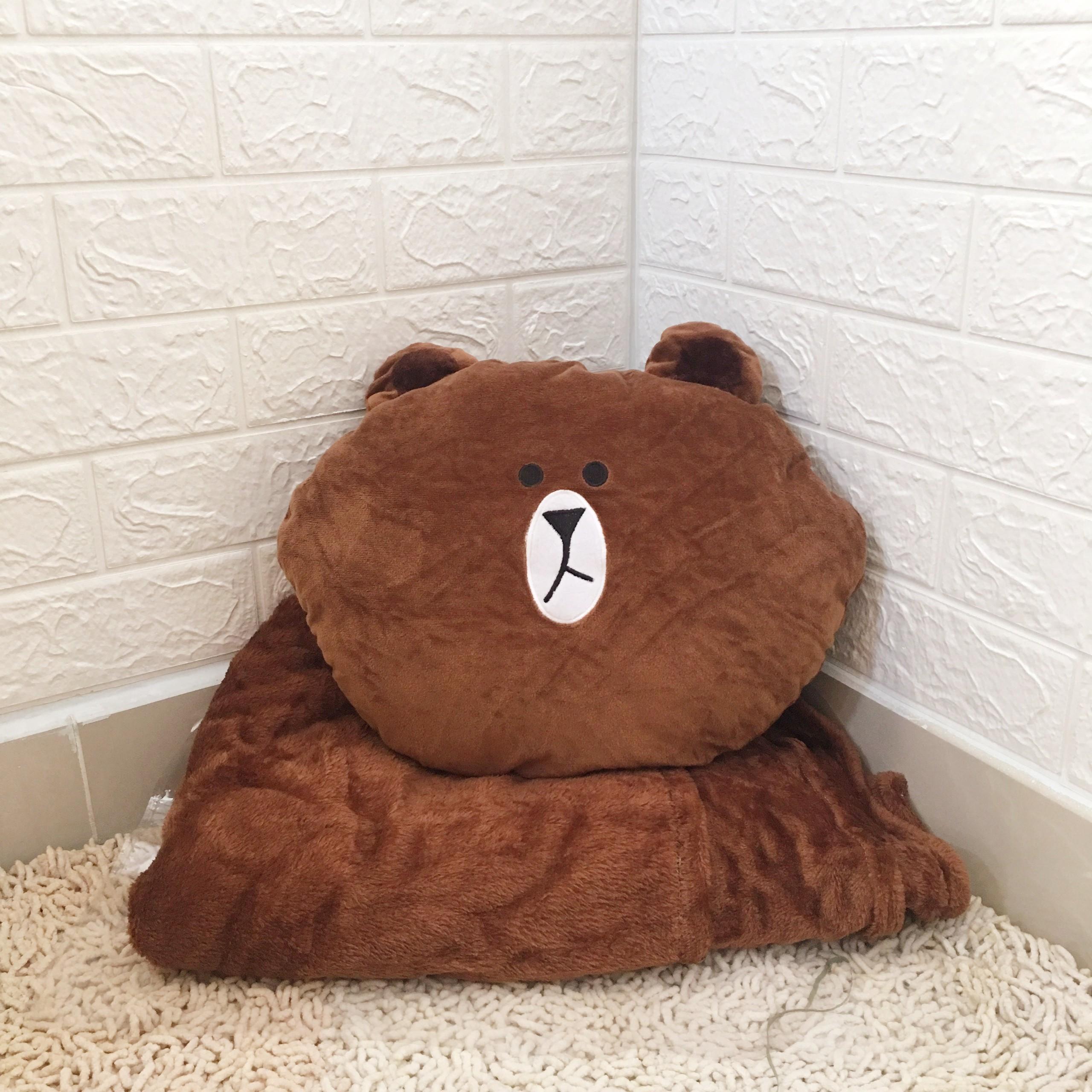 GỐI MỀN 3 in 1 gấu Brown siêu cute, nỉ nhung siêu mịn, bộ chăn gối văn phòng, gấu bông kèm mền GM79-BrownNgu