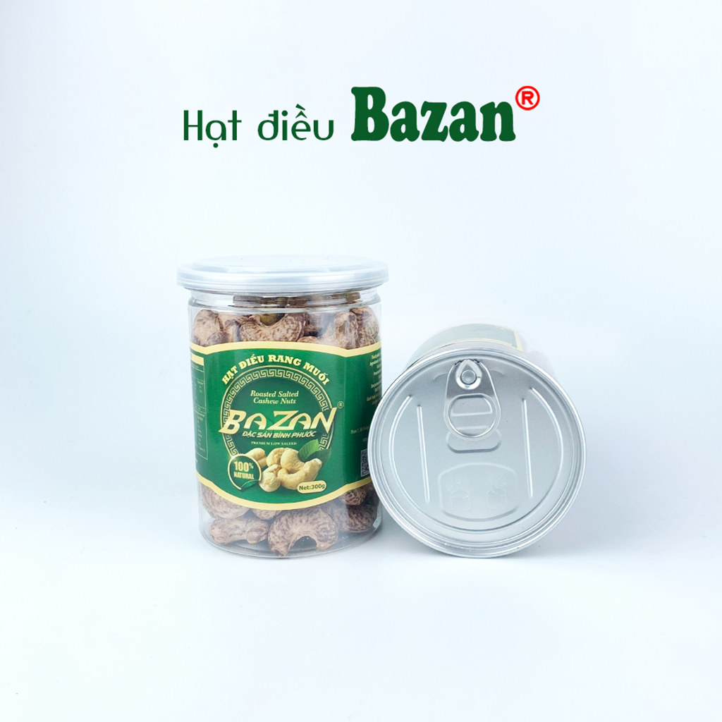 Hạt điều rang muối Bazan Bình Phước nguyên hạt dinh dưỡng A+ loại 1 hộp 300g nắp bật còn vỏ lụa