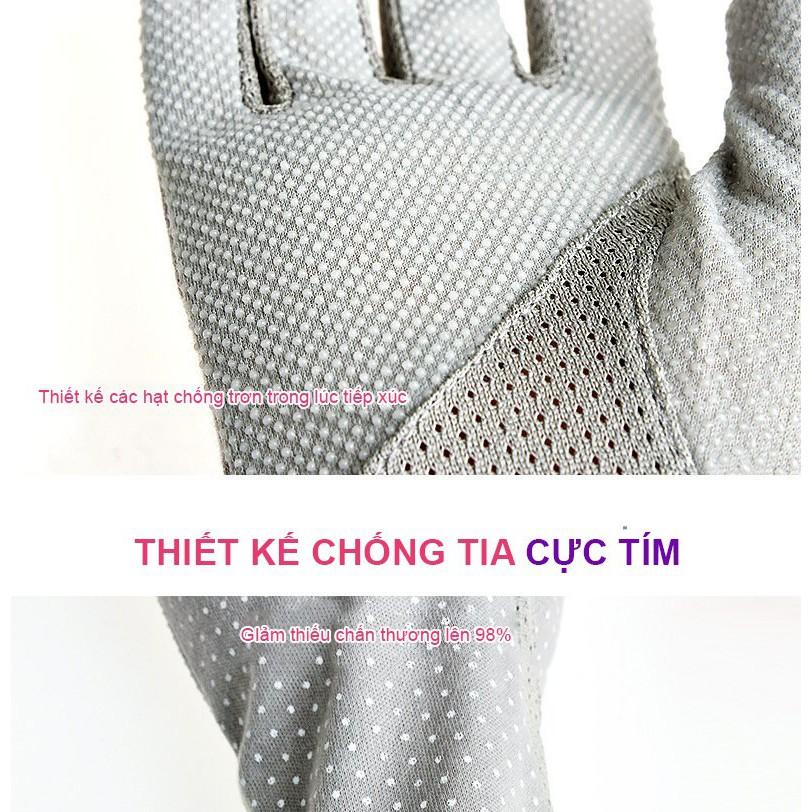 Găng tay chống nắng nữ cảm ứng chống trơn trượt lỗ thoáng khí họa tiết chấm bi ren thời trang 2021