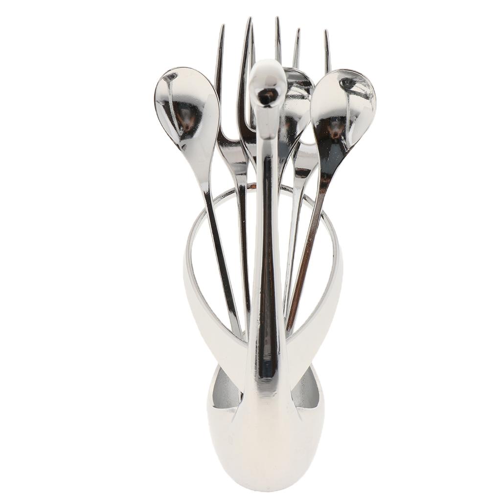 Swan Forks Spoons Dinnerware Set Base holder 6 spoon