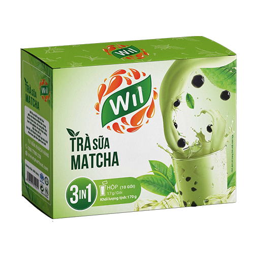 Trà sữa hòa tan matcha Wil 3 in 1 bổ sung năng lượng giải khát hộp 170g (10 gói x 17g)