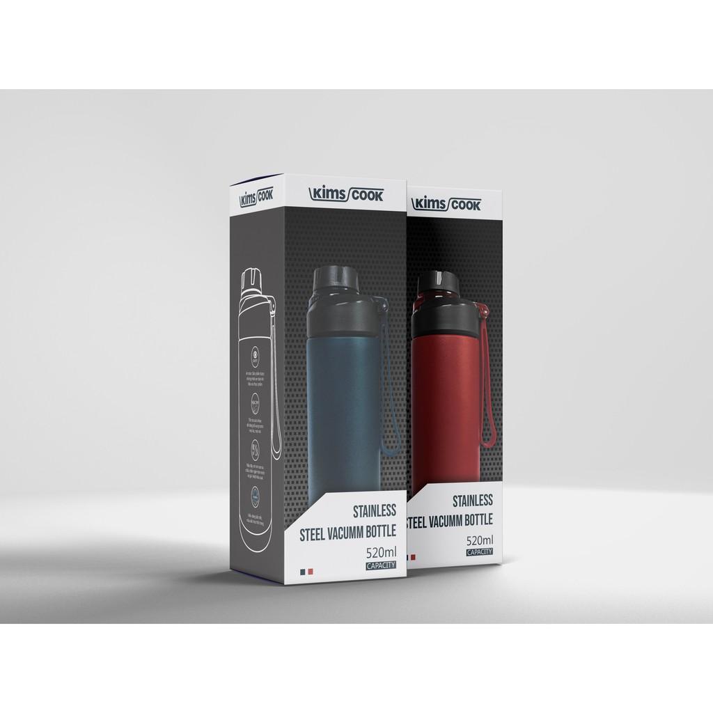 Bình giữ nhiệt KimsCook inox 2 lớp cao cấp 520ml, giữ nóng lên đến 8h , giữ lạnh 24h , lõi inox 304, có dây xách