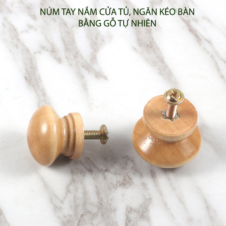 Combo 5 núm cửa tủ, ngăn kéo bàn, bằng gỗ tự nhiên sơn phủ bóng