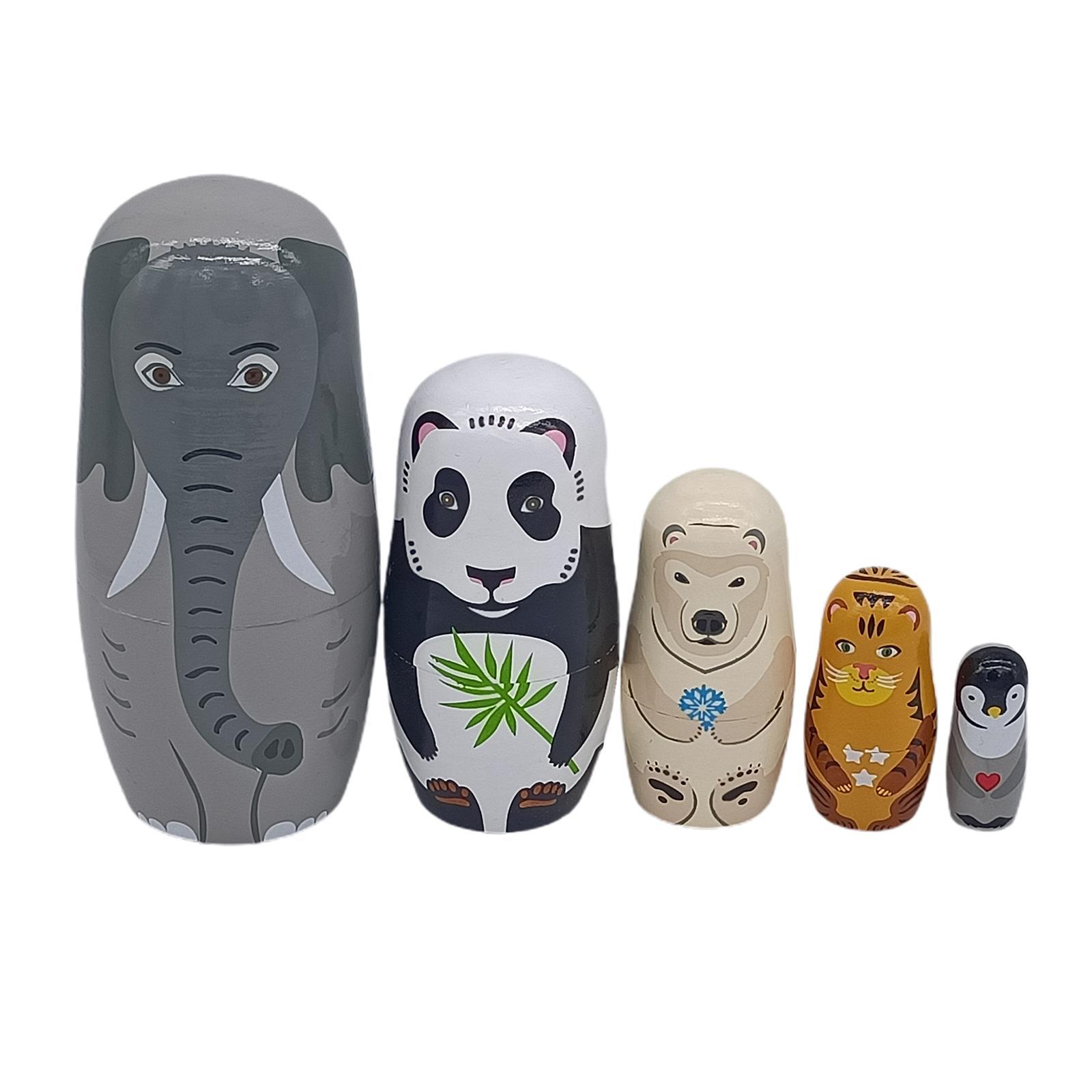 12 Pieces Matryoshka Russian Nesting Dolls Babushka Cartoon Animal Pattern