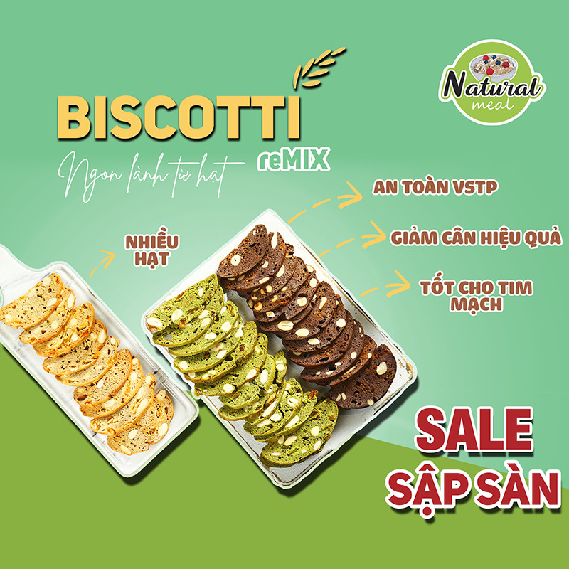 Bánh ăn kiêng dành cho người tiểu đường, bánh ăn kiêng Biscotti không đường natural meal