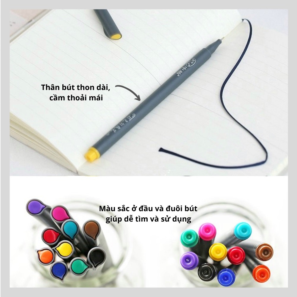 Bộ bút đi nét/ bút lông kim Fine Pen – Ngòi bọc kim loại – Màu gốc nước – Bộ 10 màu