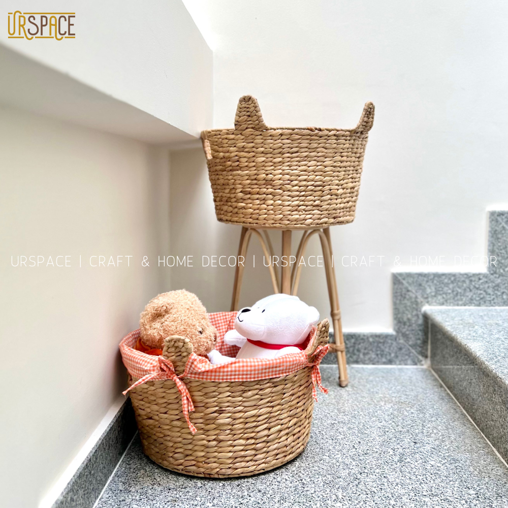 Giỏ lục bình đựng quần áo URSPACE trang trí decor sắp xếp không gian hình tai mèo dễ thương/ ROUND HYACINTH STORAGE BASKET